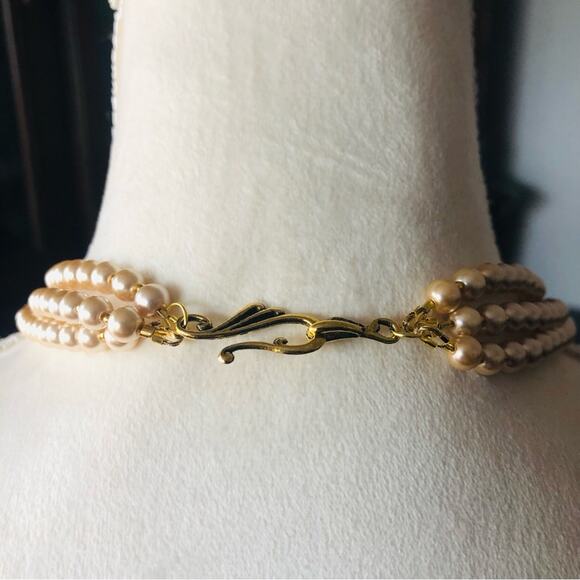 Handcrafted repurpose brown topaz gem Czech glass Pearl toggle clasp necklace - Picture 7 of 9